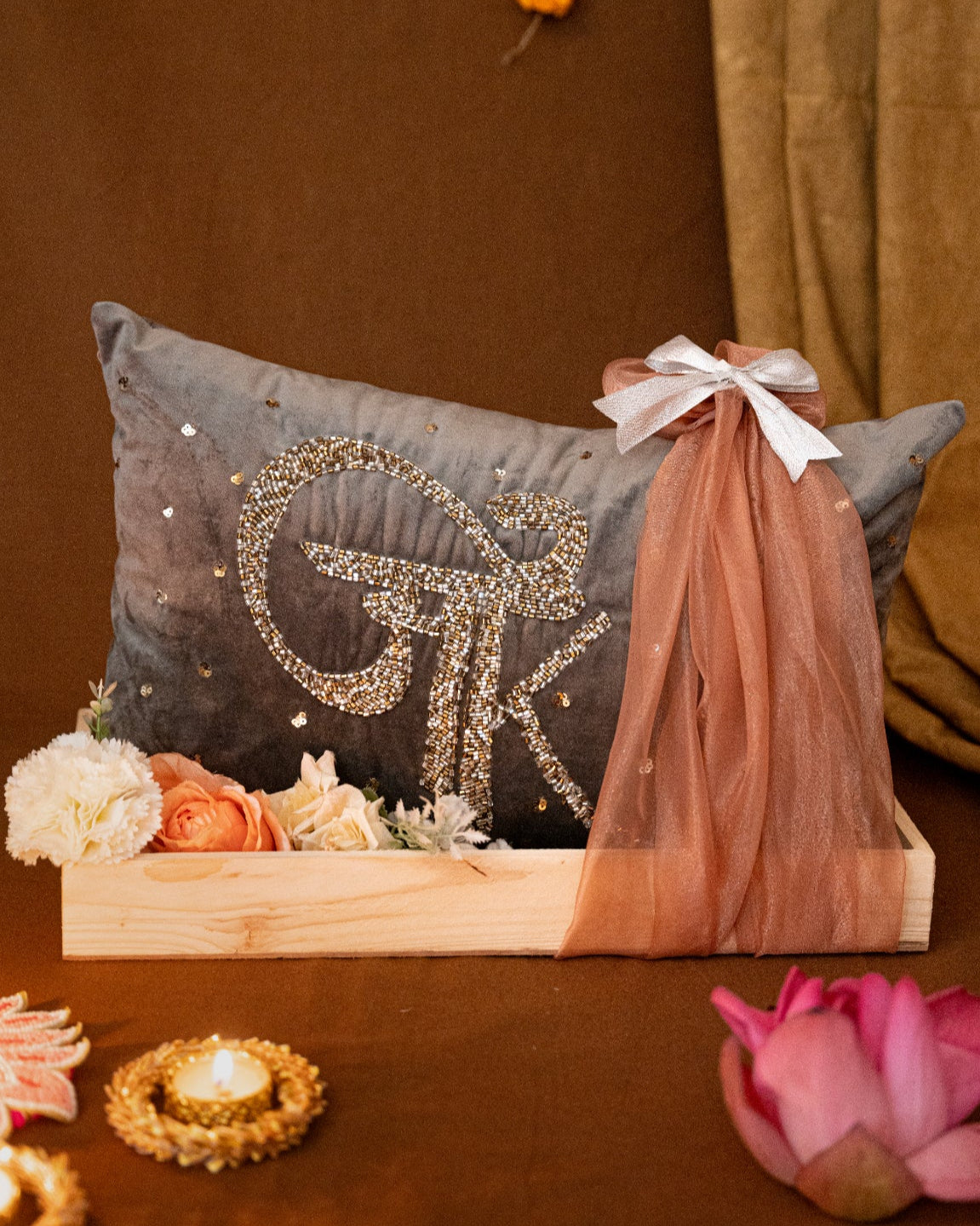 Embellished Monogram Cushion